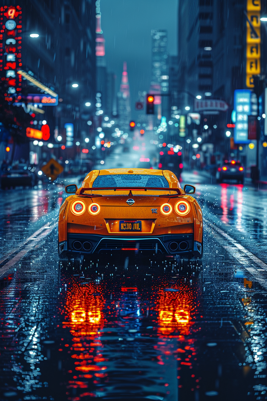 car on road at night