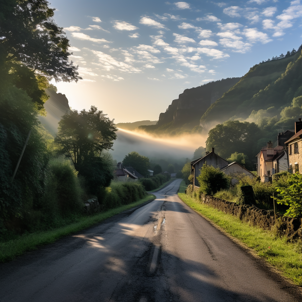 Morning atmosphere car road trip in France