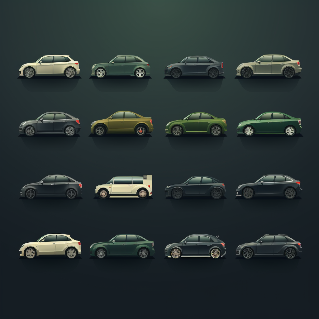 Row of Cars in Green Palette