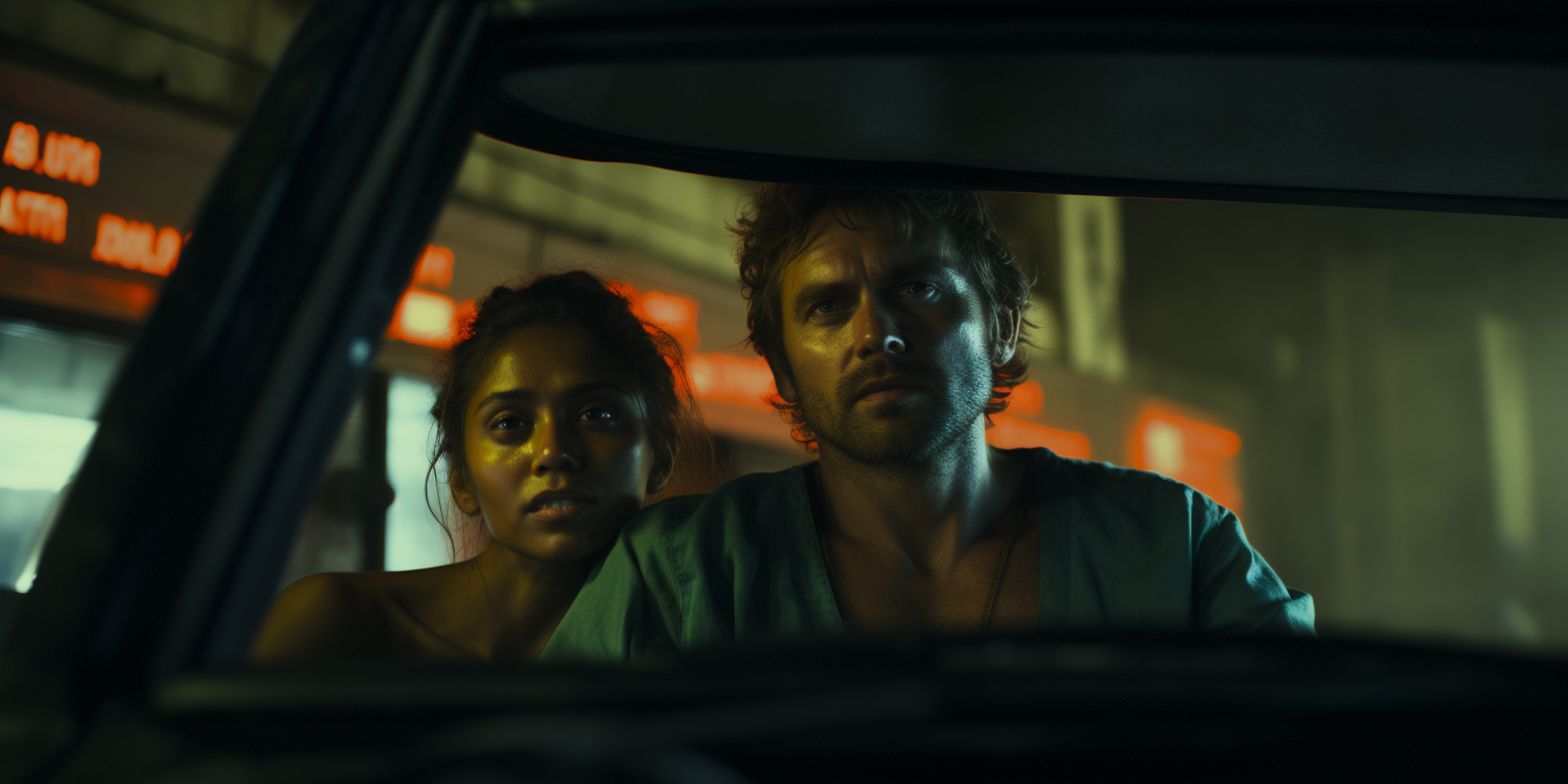 Man and Woman in Car at Temple Festival