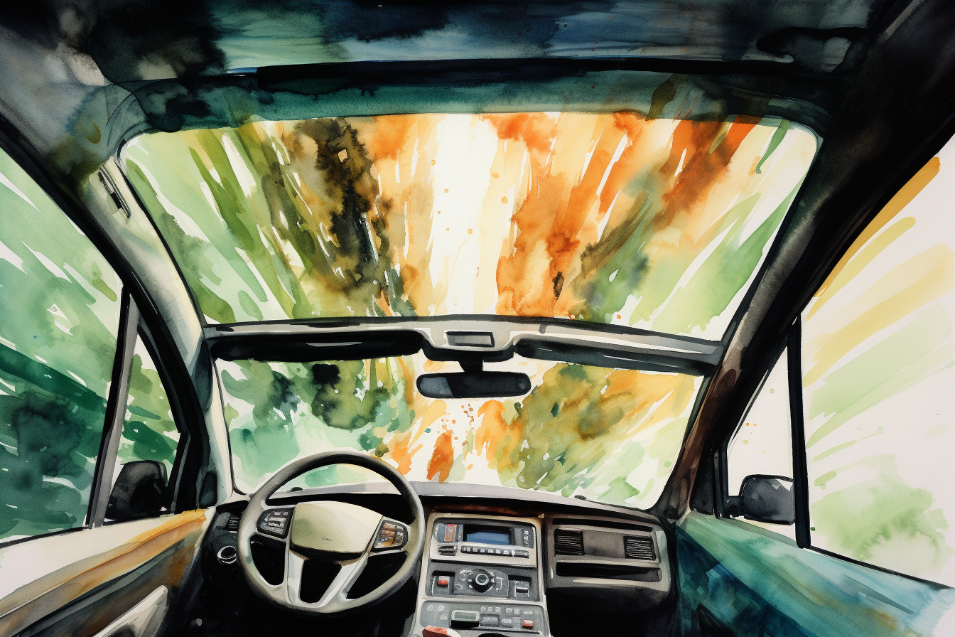 Watercolor painting of a car tumbling upside down