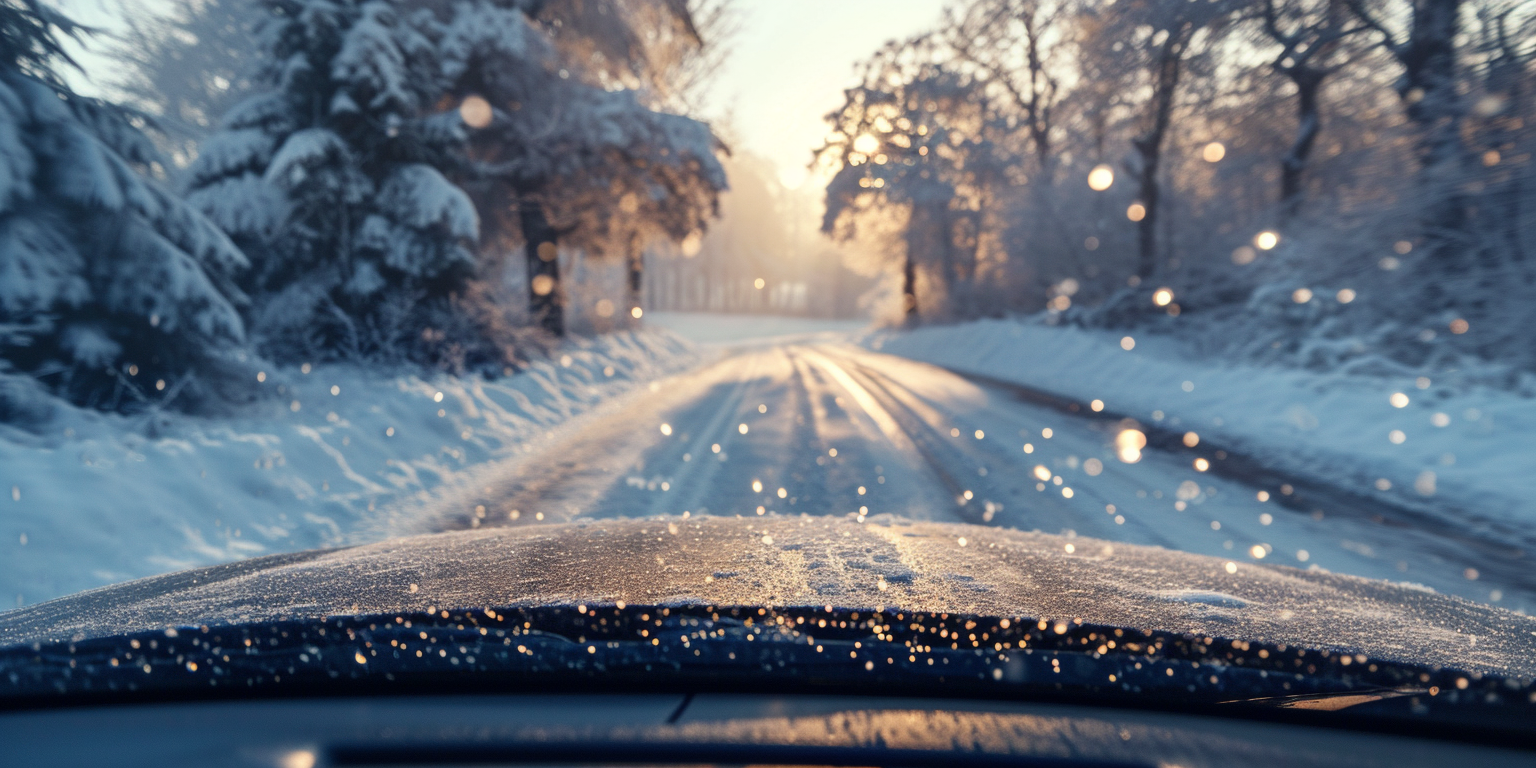 Car windshield winter outside view