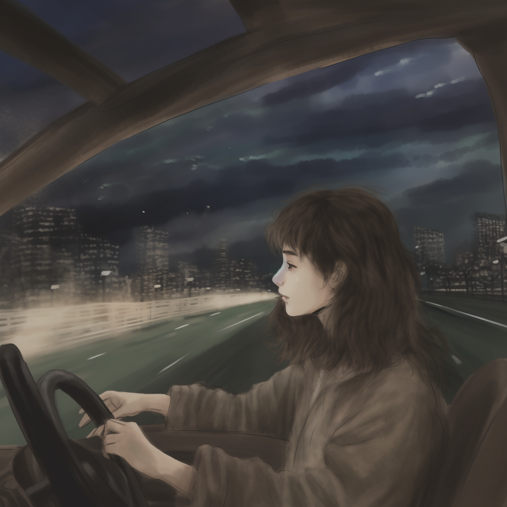 Woman driving a car in the city