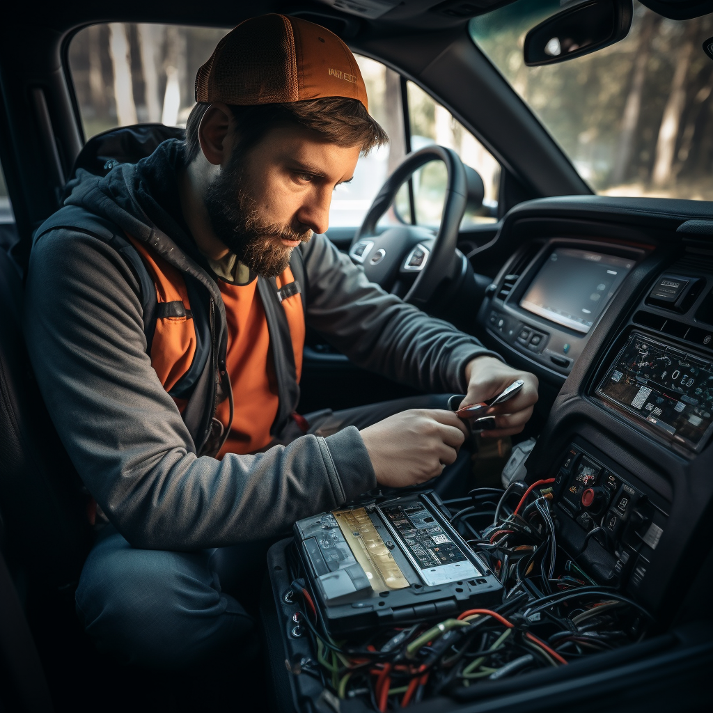 Technician searching for car GPS