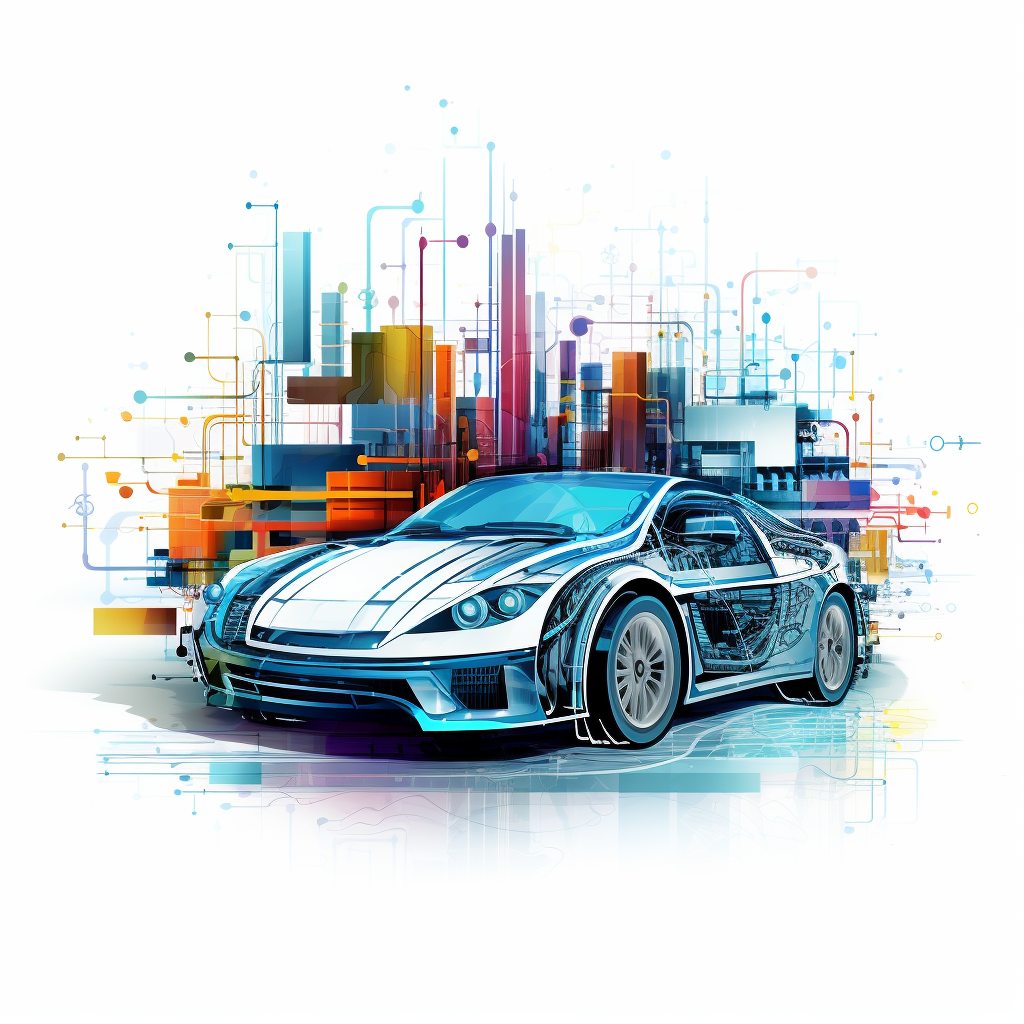 Abstract car with IT, programmer, and admin theme