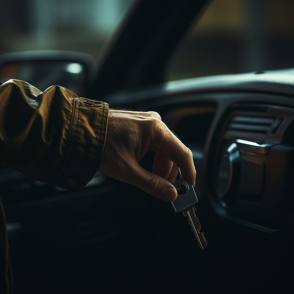 Man's hand reaching for car key in contact