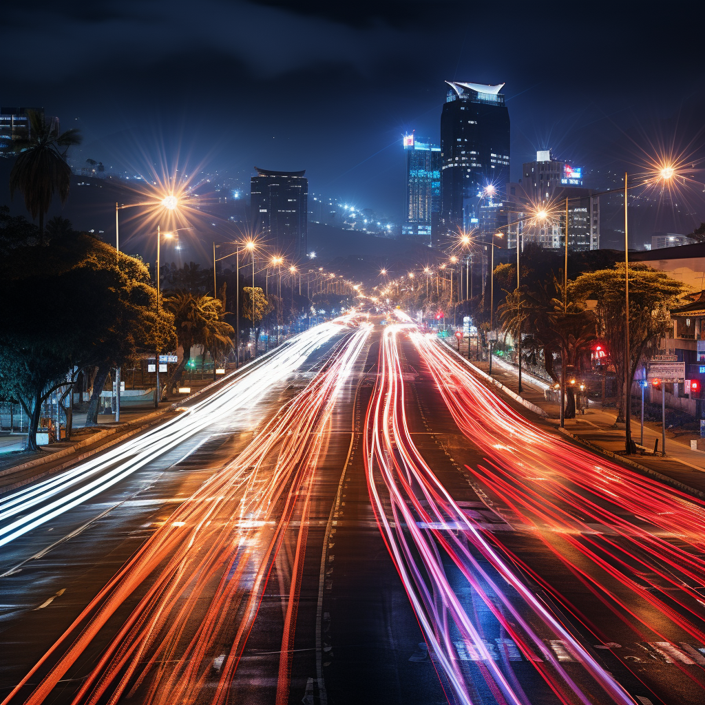 Car lights creating beautiful trails