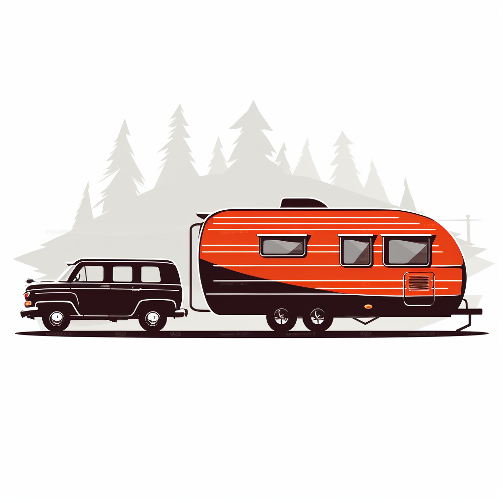 Silhouette of car towing trailer camper