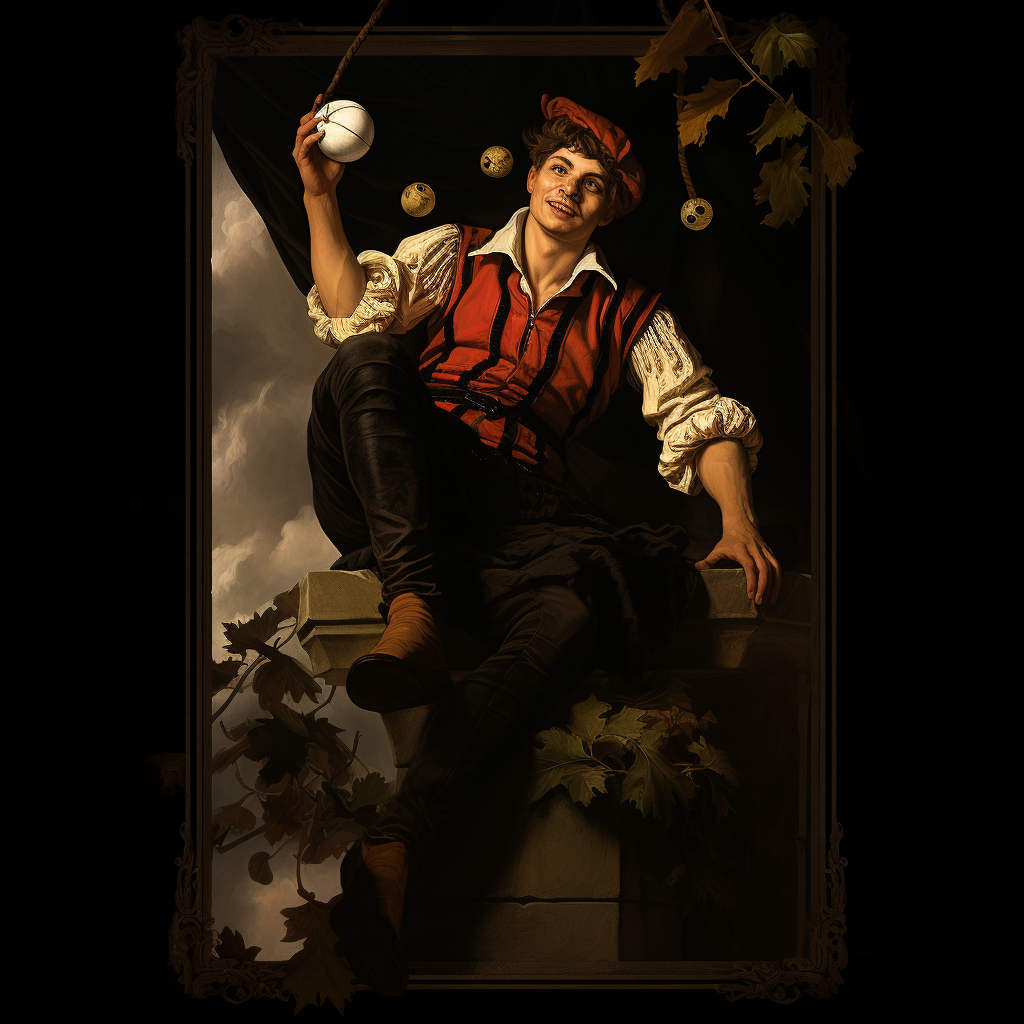 Tarot card 'The Fool' by Caravaggio