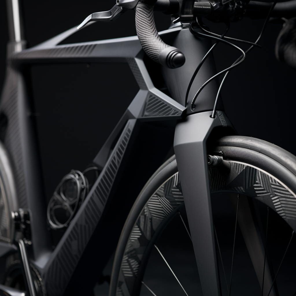 Close-up of carbon matte black Peleton bike