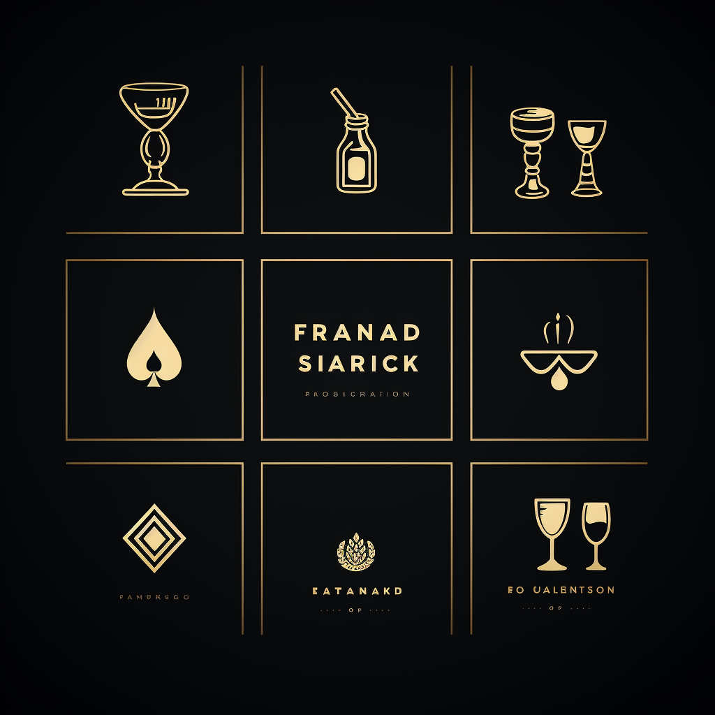 Minimalist commercial logo with playing cards and cocktails