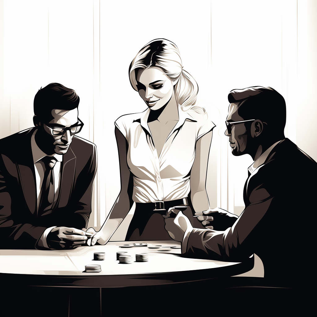 Business professionals playing card game