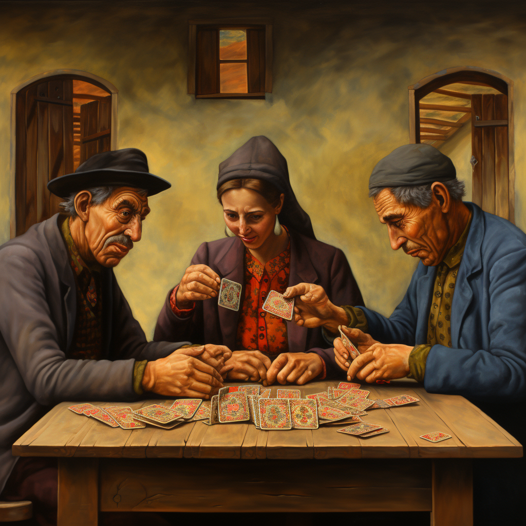 Four people playing card game