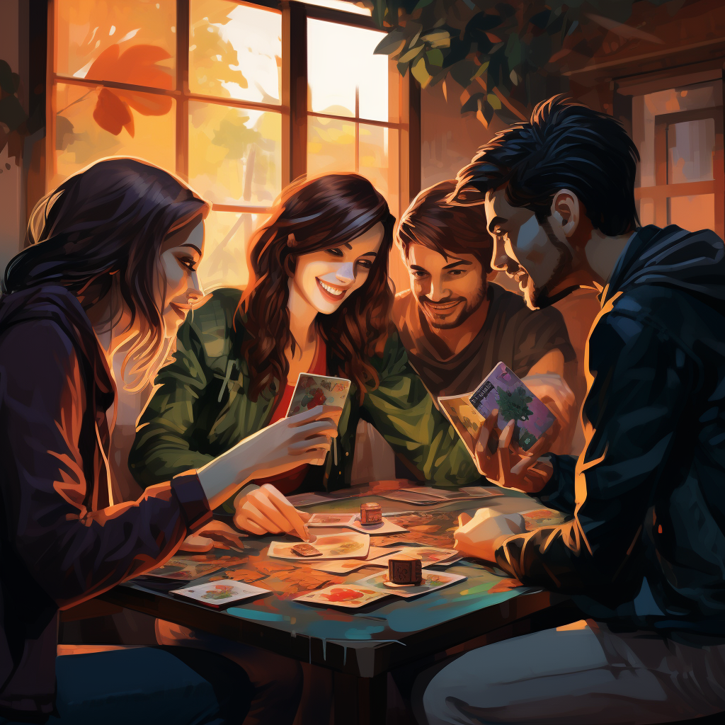 People playing card games in art style