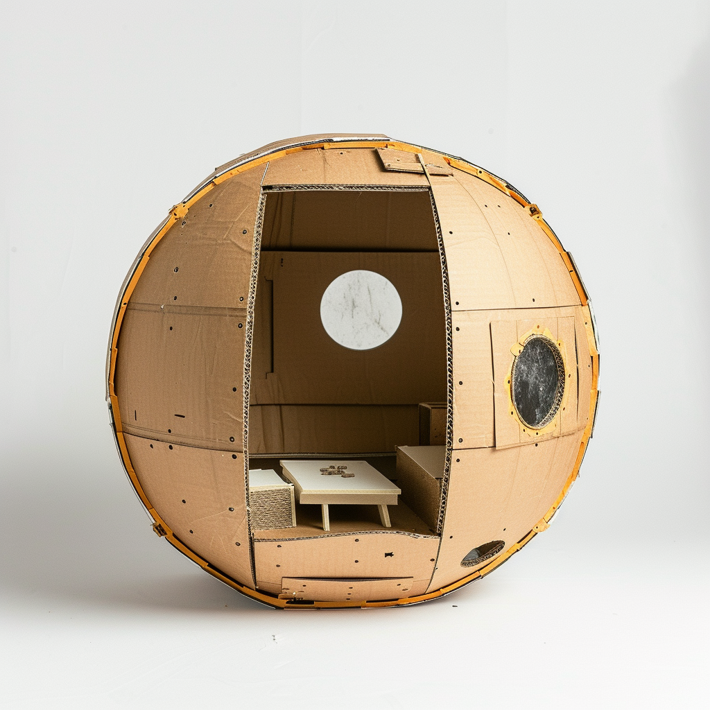 Simple Cardboard Doll Moon Base in White Studio