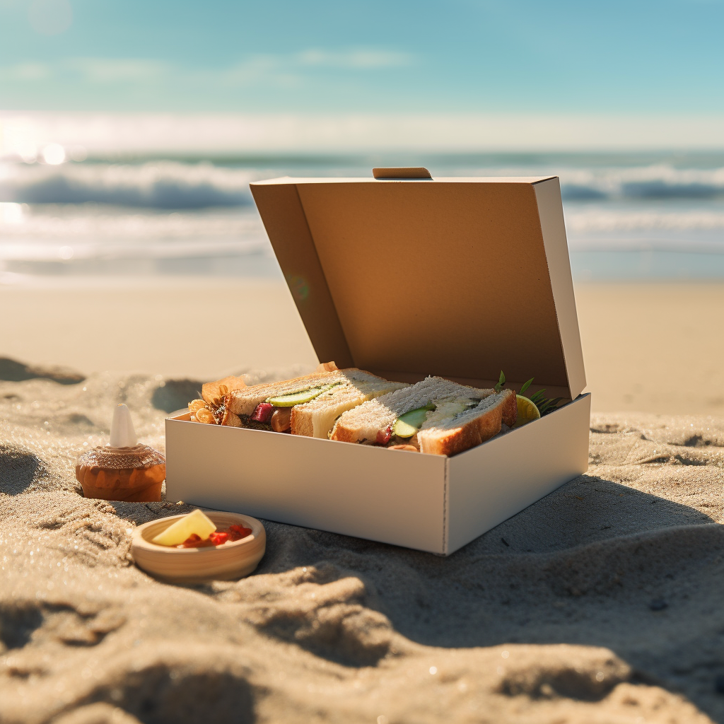 Delicious sandwich picnic on the beach