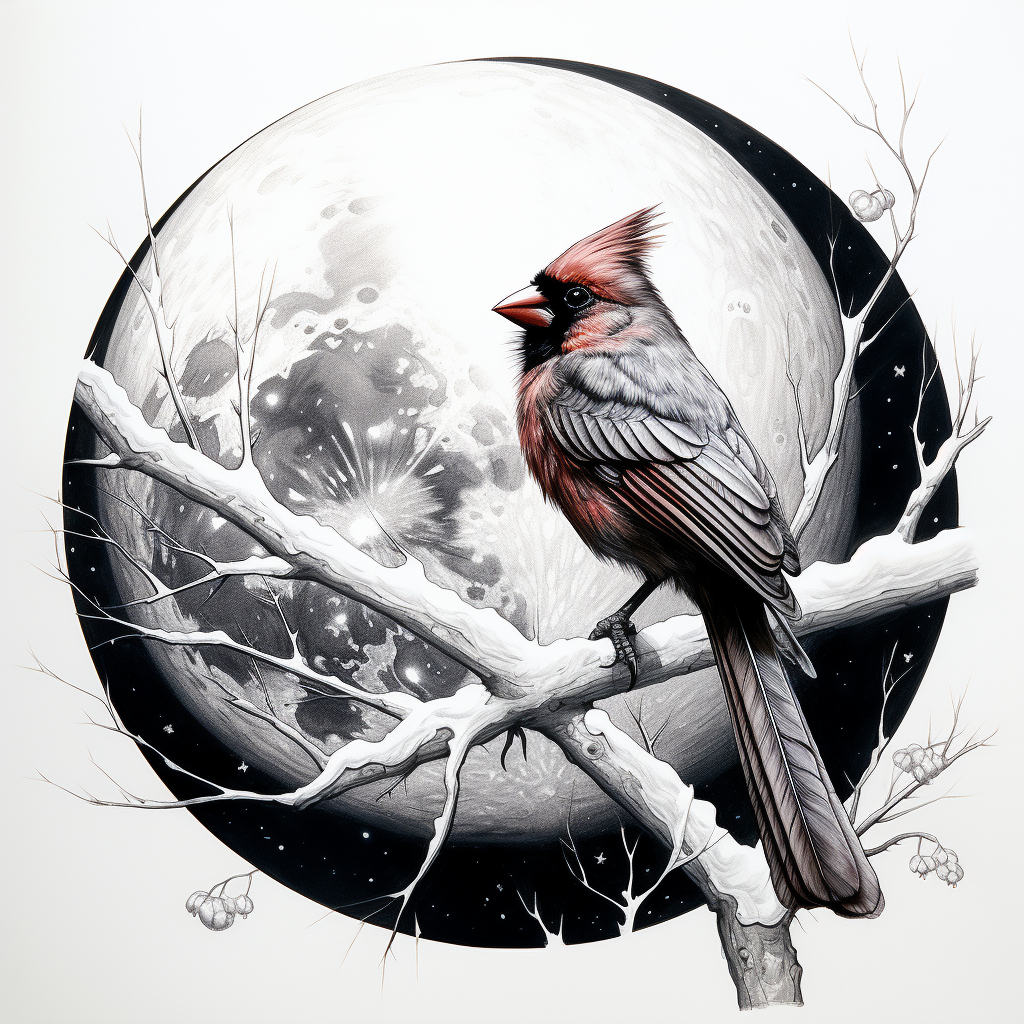 Beautiful Cardinal Bird in Moonlight