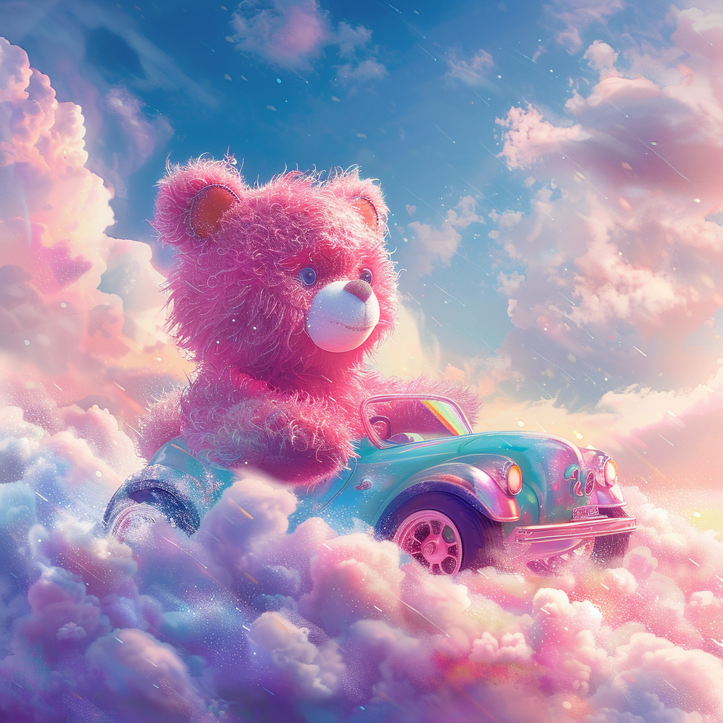 Care Bear driving cloud car