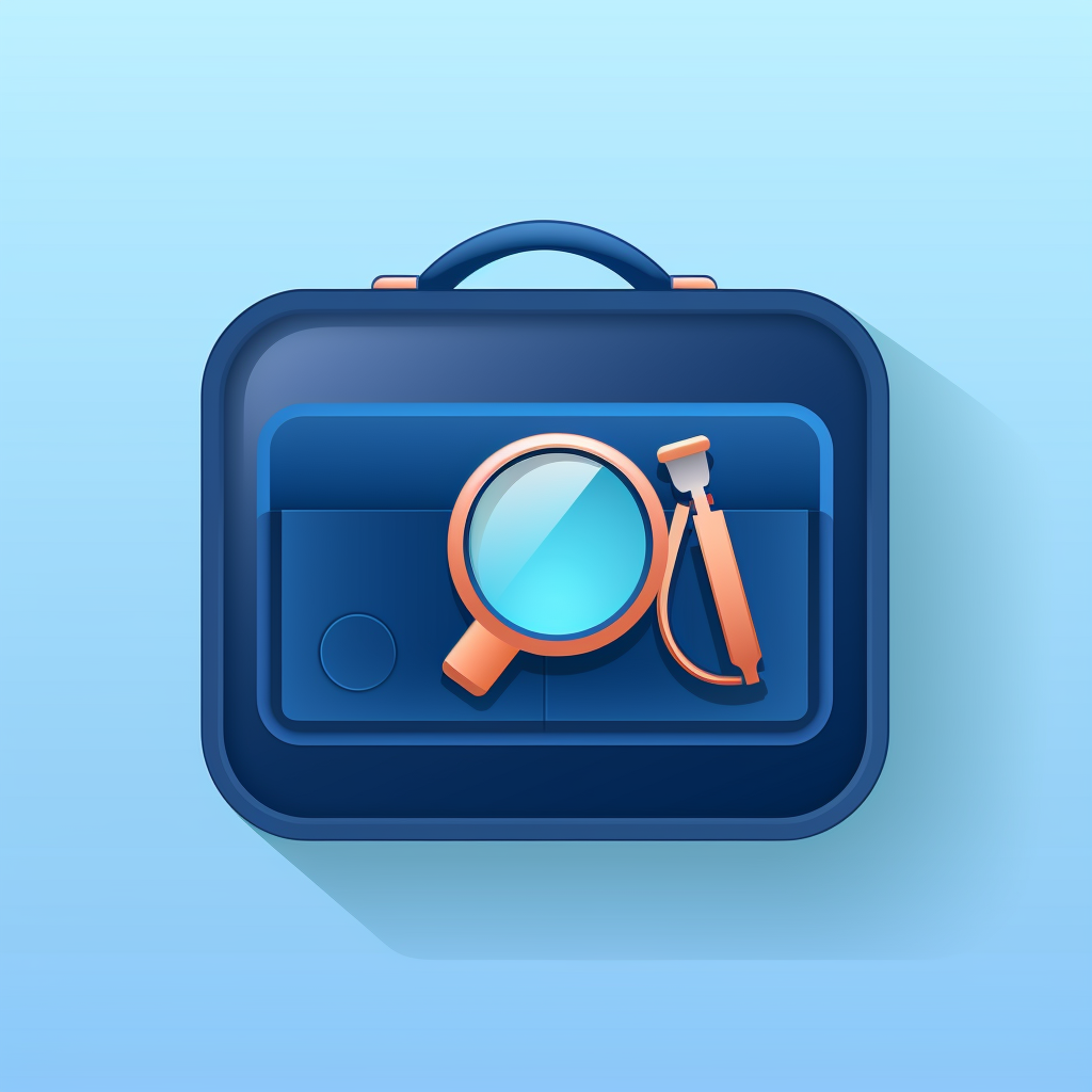 Mobile icon for career app with briefcase and magnifying glass