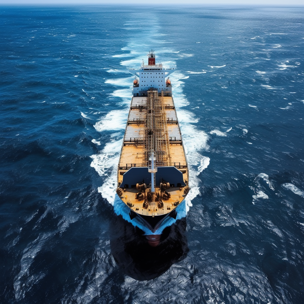 Dark Blue Cargo Ship on Choppy Seas