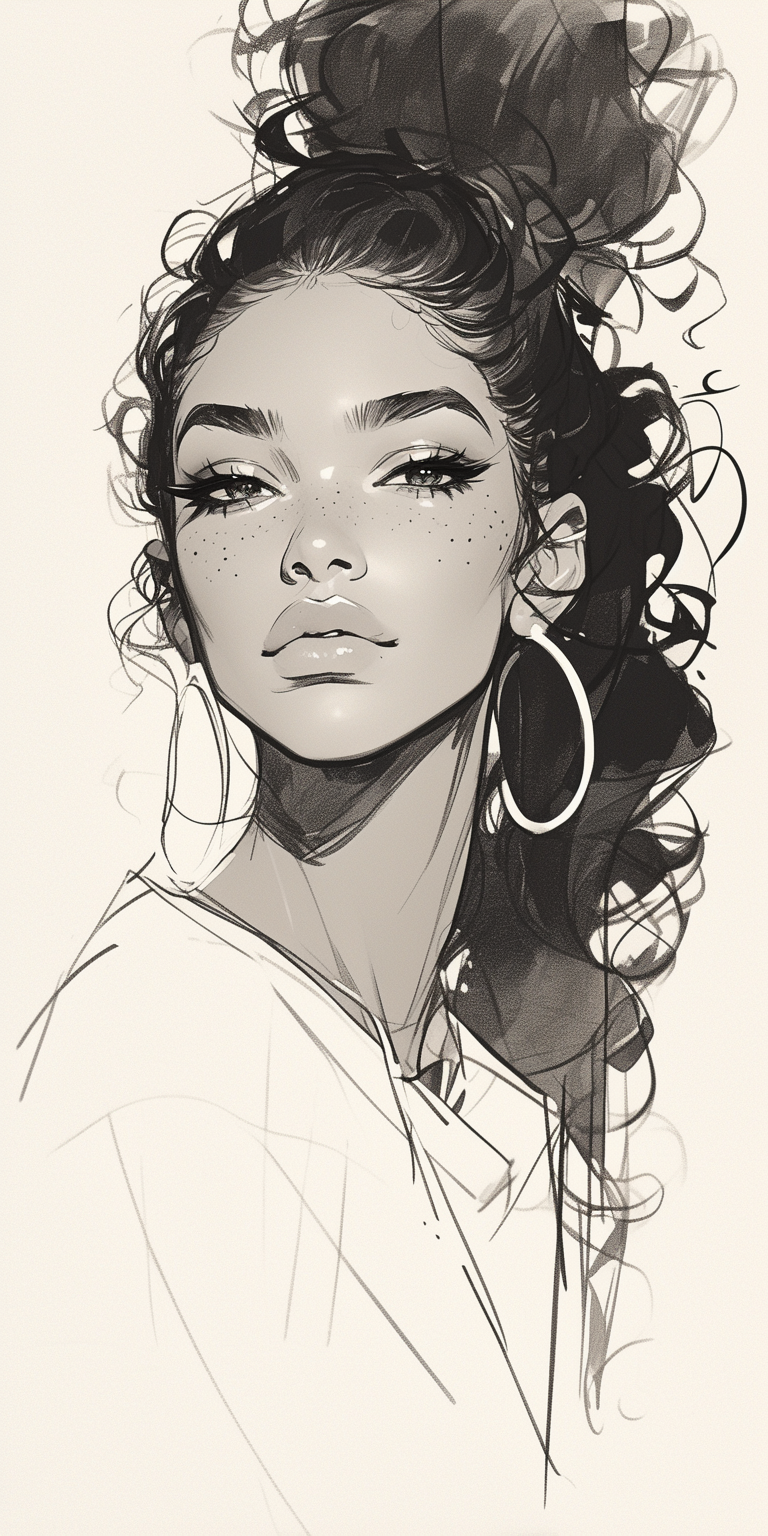 Beautiful Caribbean Woman Sketch Illustration