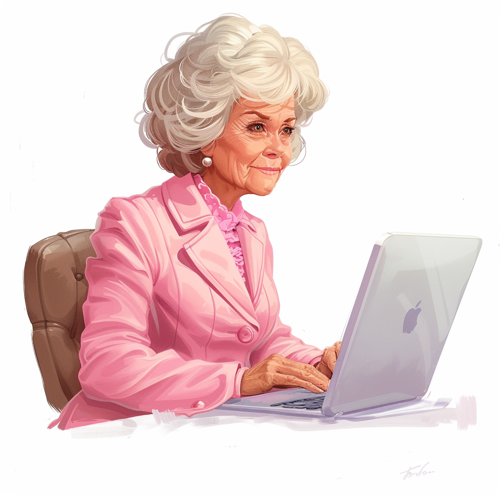 Grandma surfing Internet in anime style