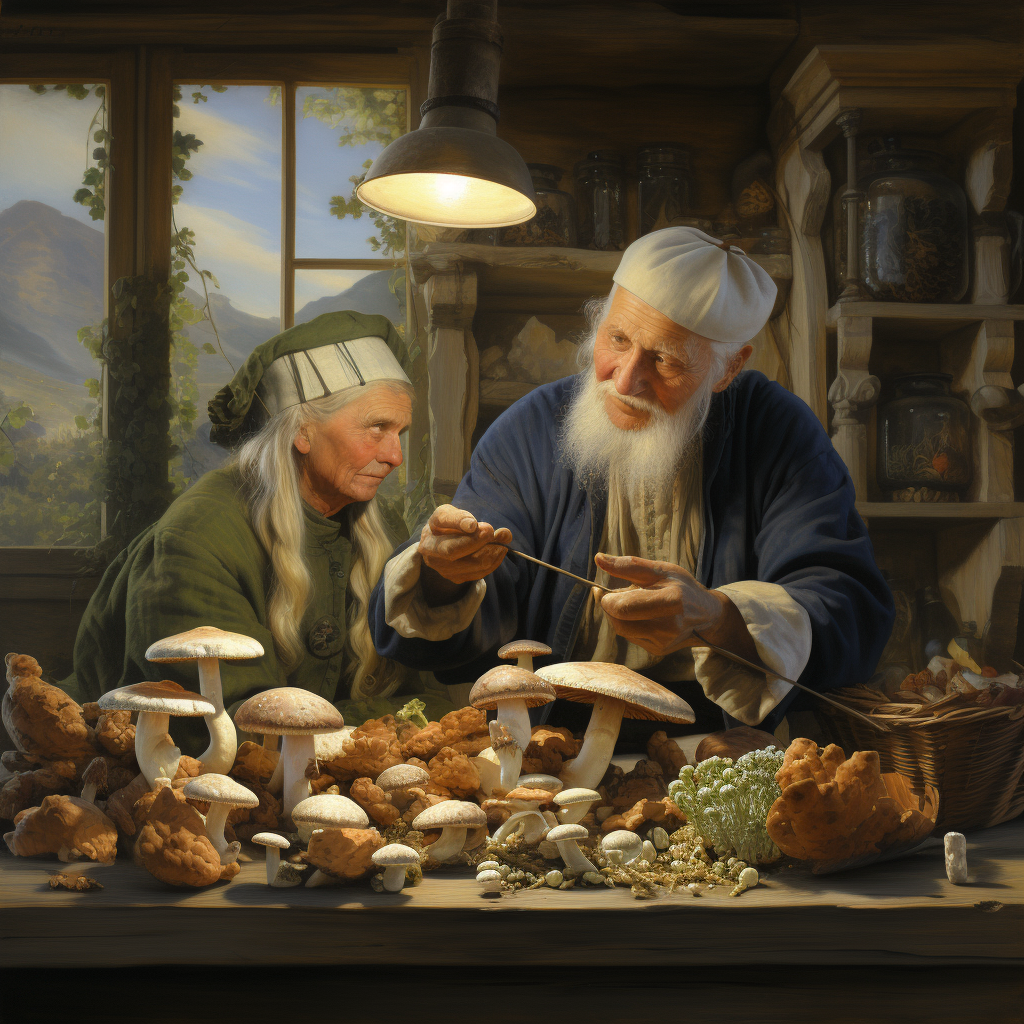 Carl Jung and client preparing mushrooms