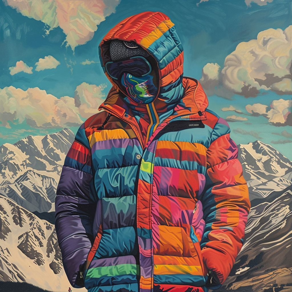 Man Puffy Jacket Mountains Art