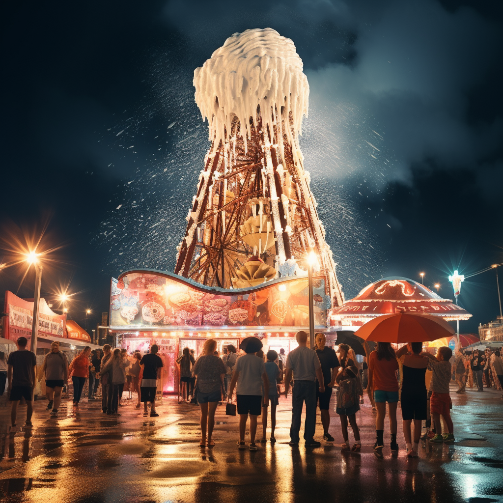 Excited crowd enjoying carnival night ice cream