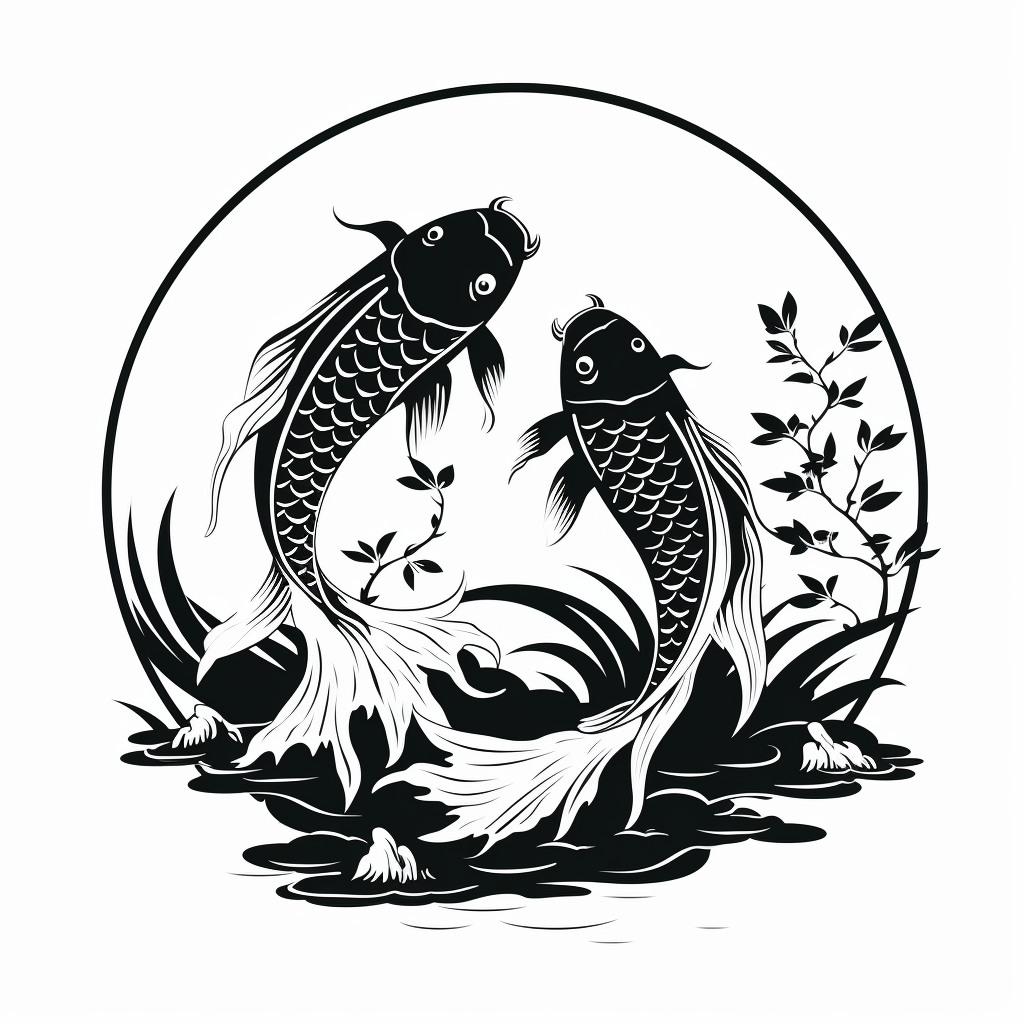 Ying Yang Carp Swimming Monochrome