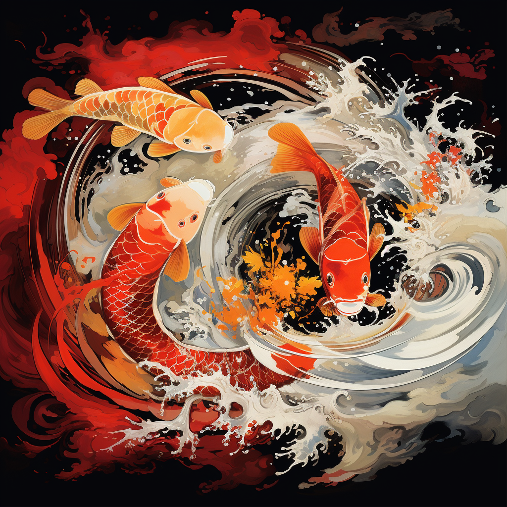 Vibrant Japanese Gold Dragon Wave Painting