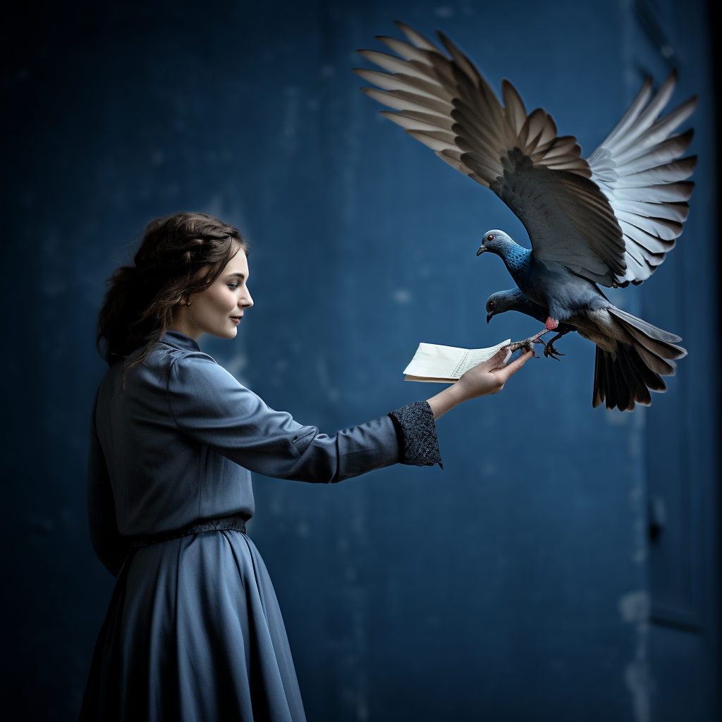 Woman with carrier pigeon message