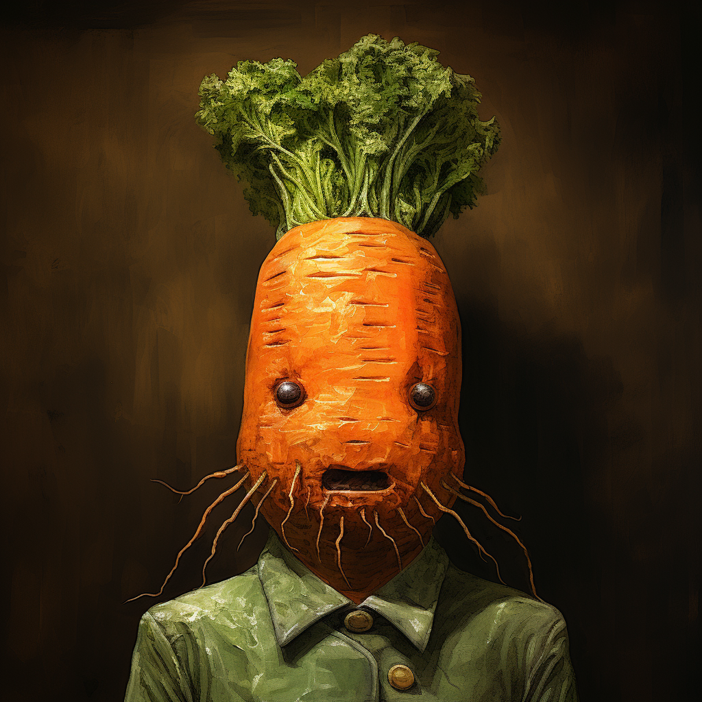 Carrot head man in chaotic environment