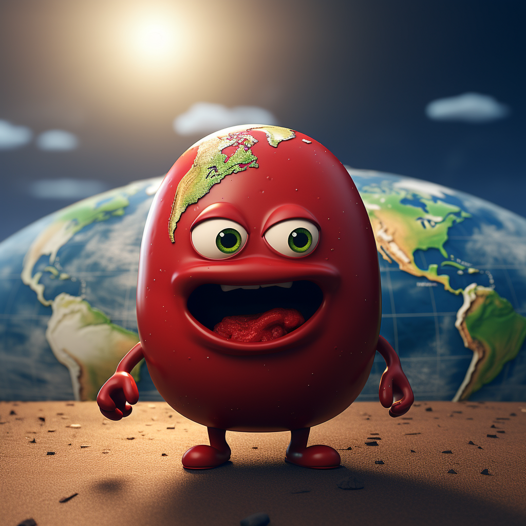 Cartoon chilli planet entering Earth's atmosphere