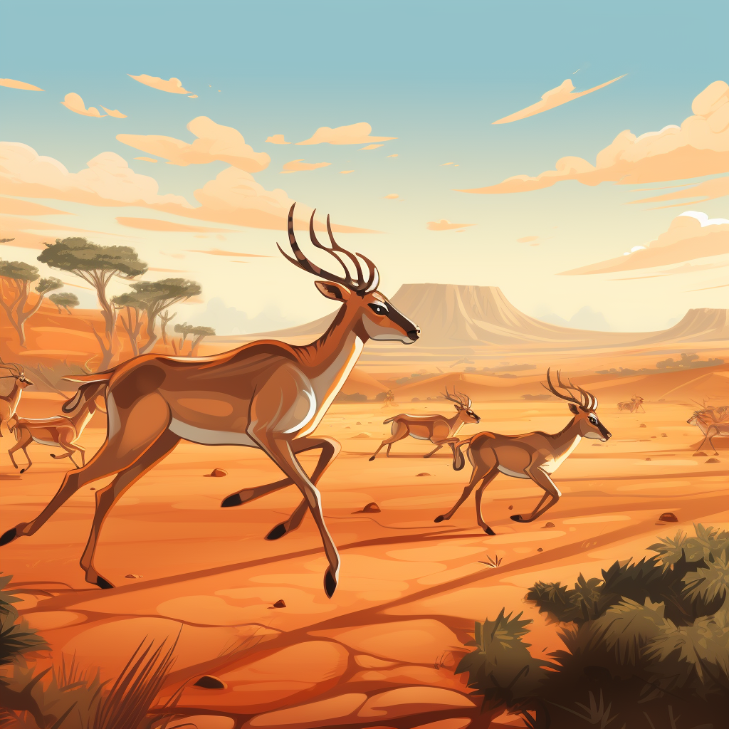 Cartoon antelopes in beautiful landscape