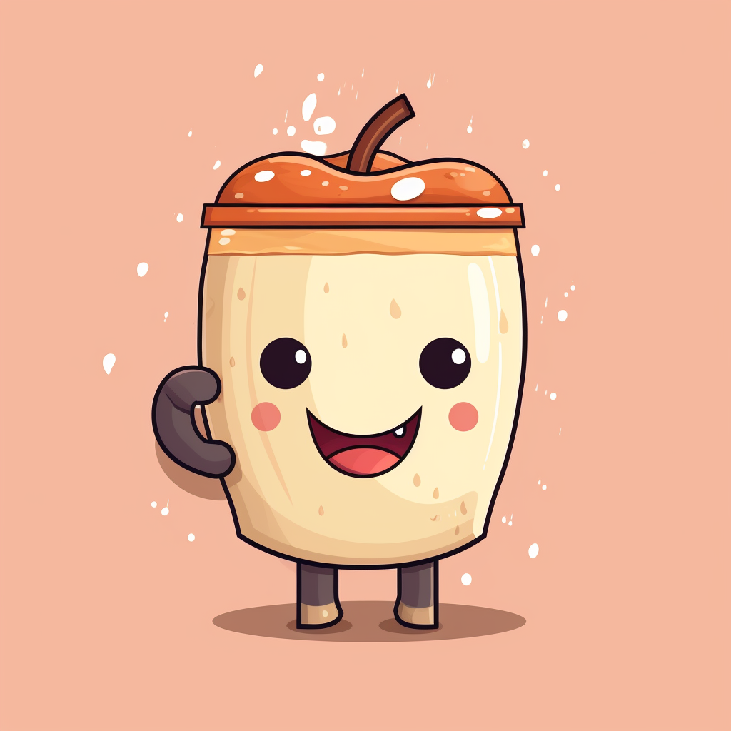 Cartoon apple cider donut carrying coffee