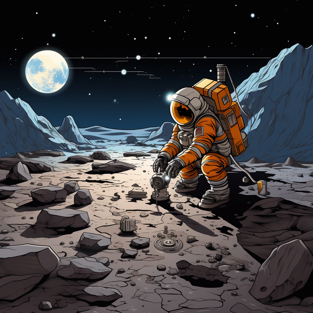 Cartoon astronaut mining in space