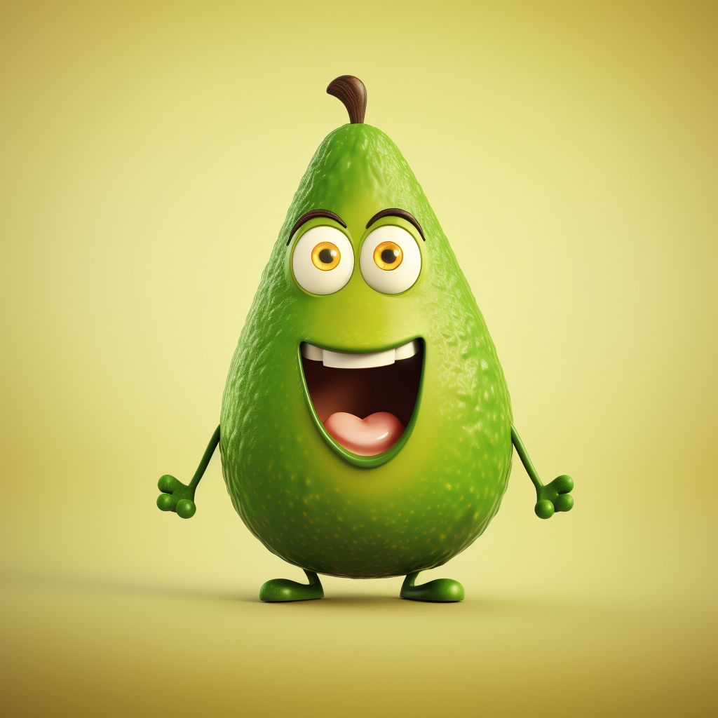 Cute cartoon avocado character with big eyes