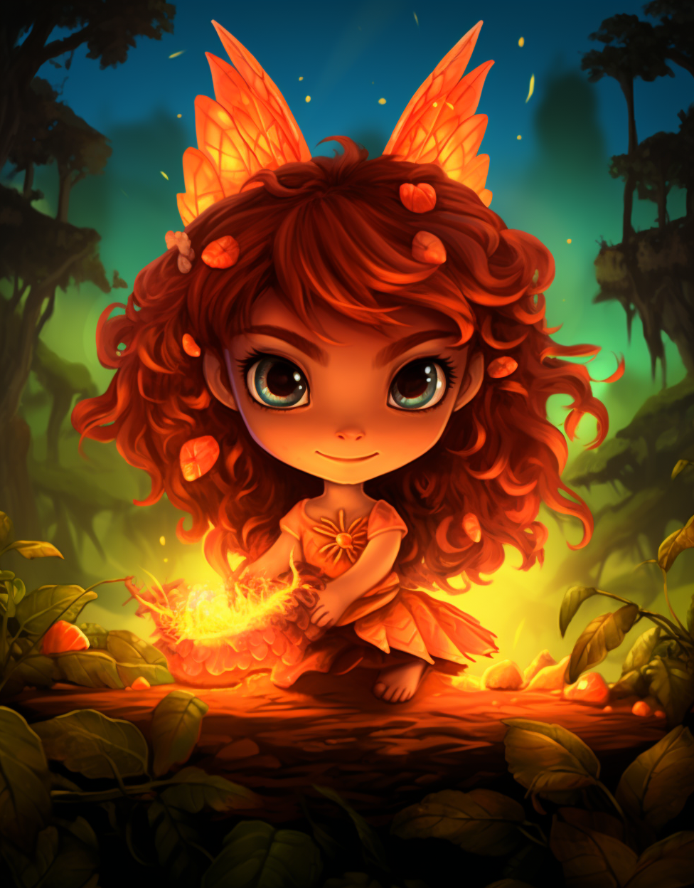 Baby fairy with dragon wings and fire hair