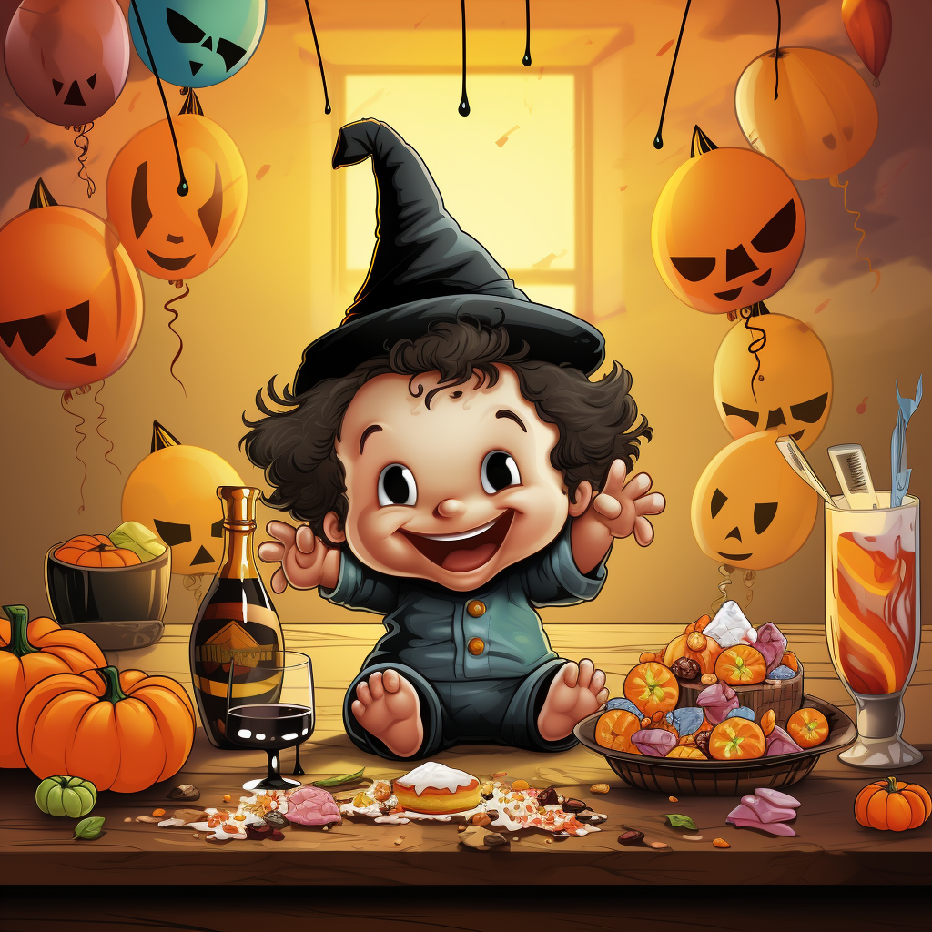 Cute Halloween baby with cornucopia