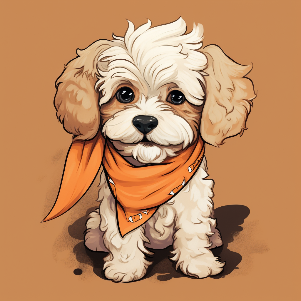 Adorable beige maltipoo with orange bandana