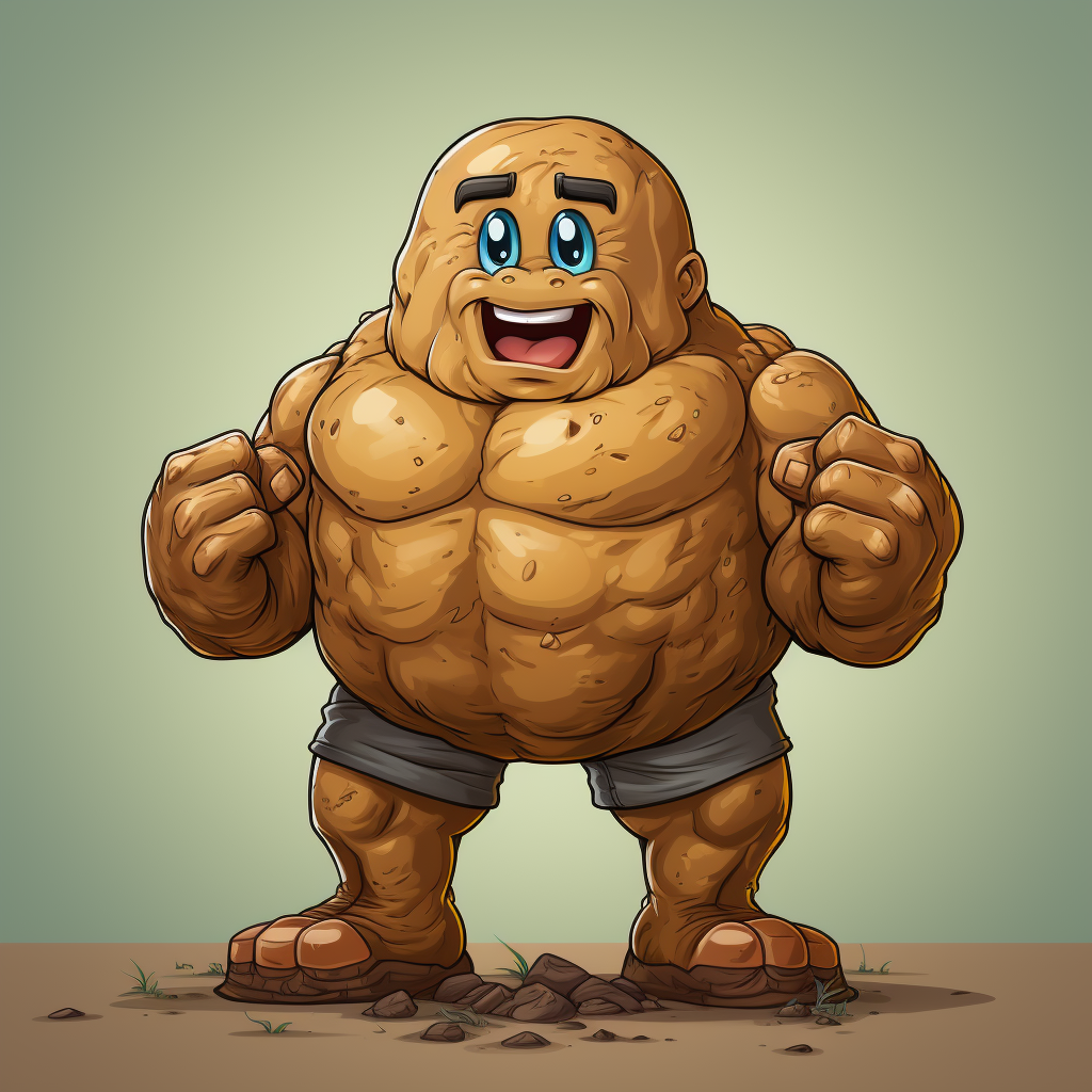 Cartoon potato bodybuilder flexing muscles