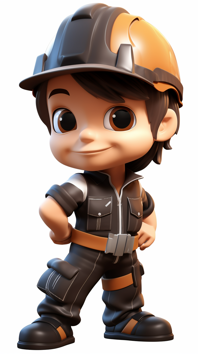 Cartoon boy chibi worker in work clothes