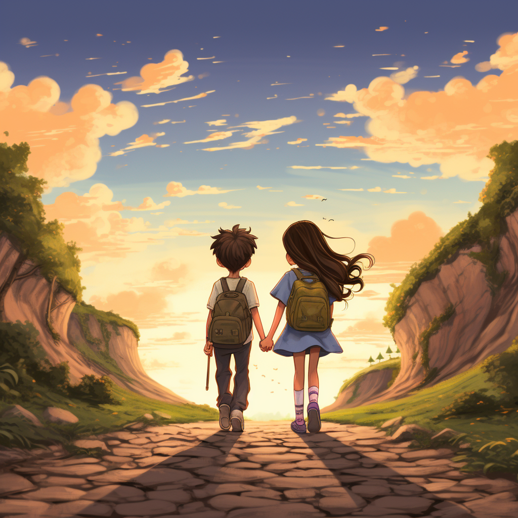 Happy couple holding hands on scenic road