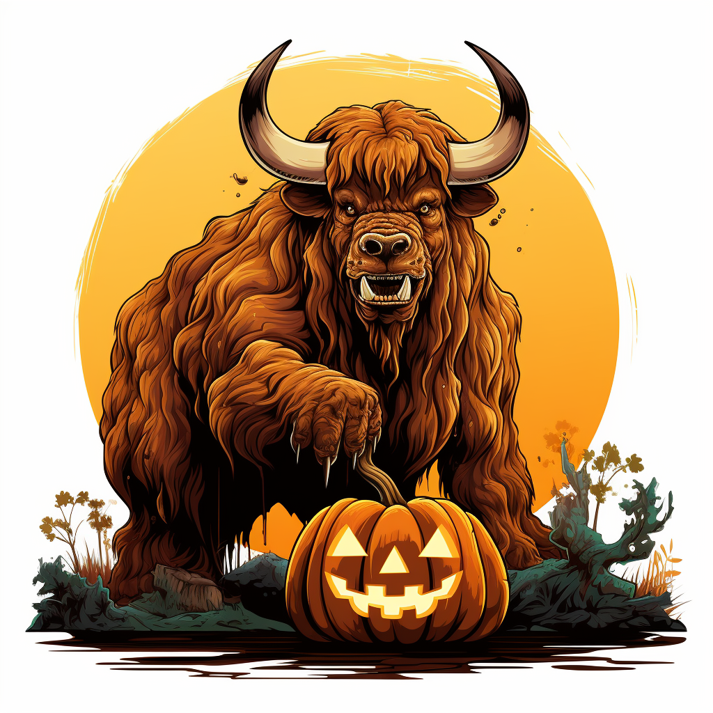 Cute buffalo carving a pumpkin