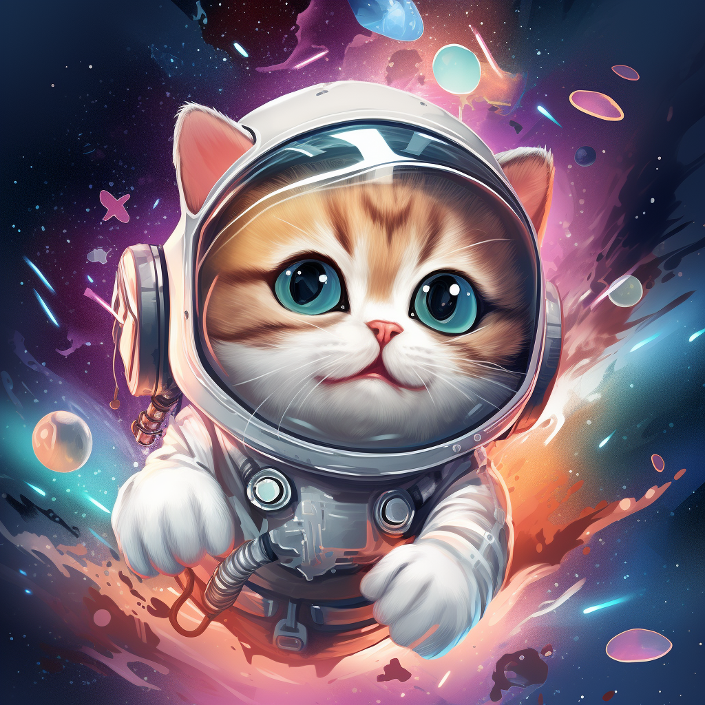 Cartoon cat doing marketing in space