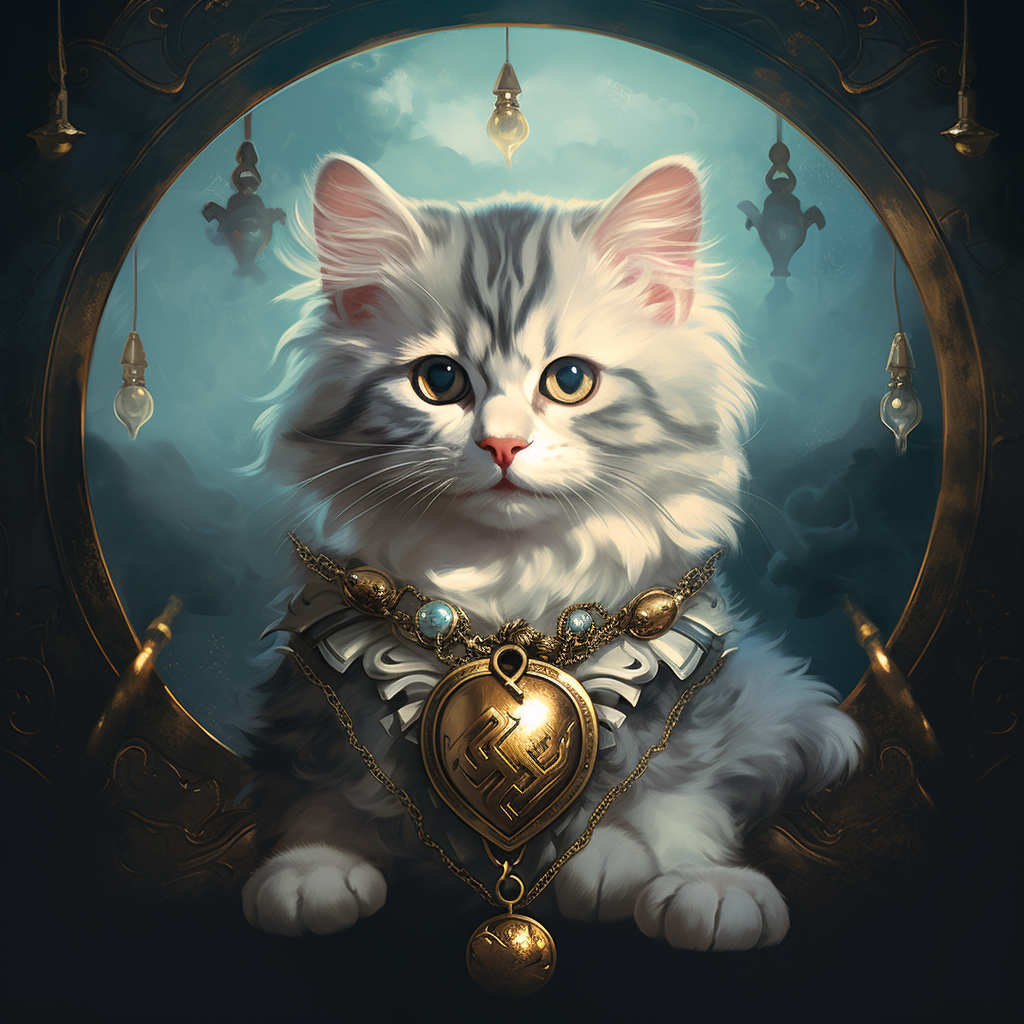 Cute cat on moon with heart collar