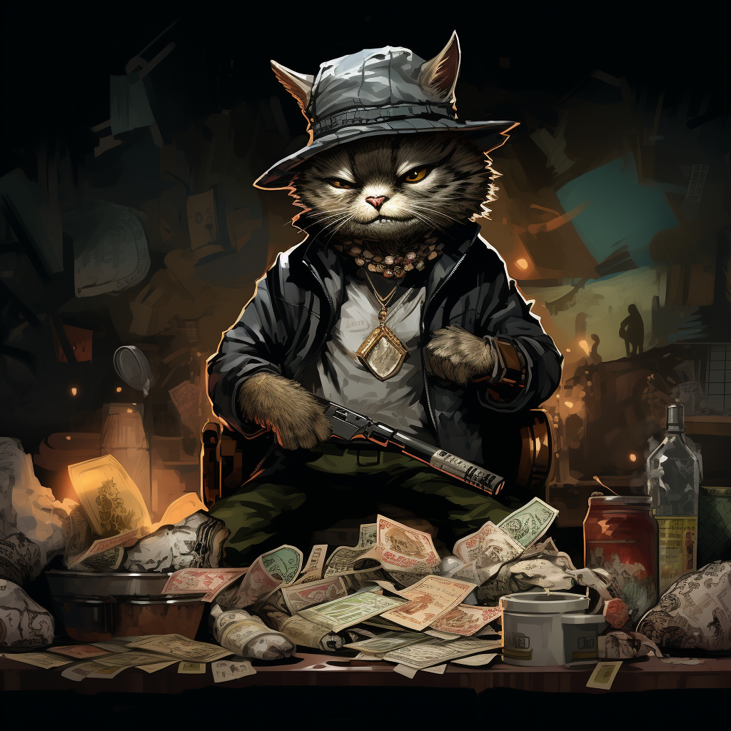 Cartoon cat selling contraband