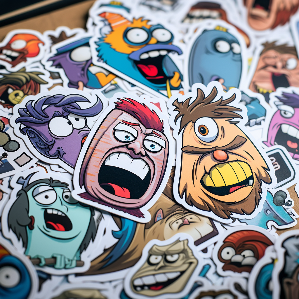 Colorful cartoon character stickers with humor