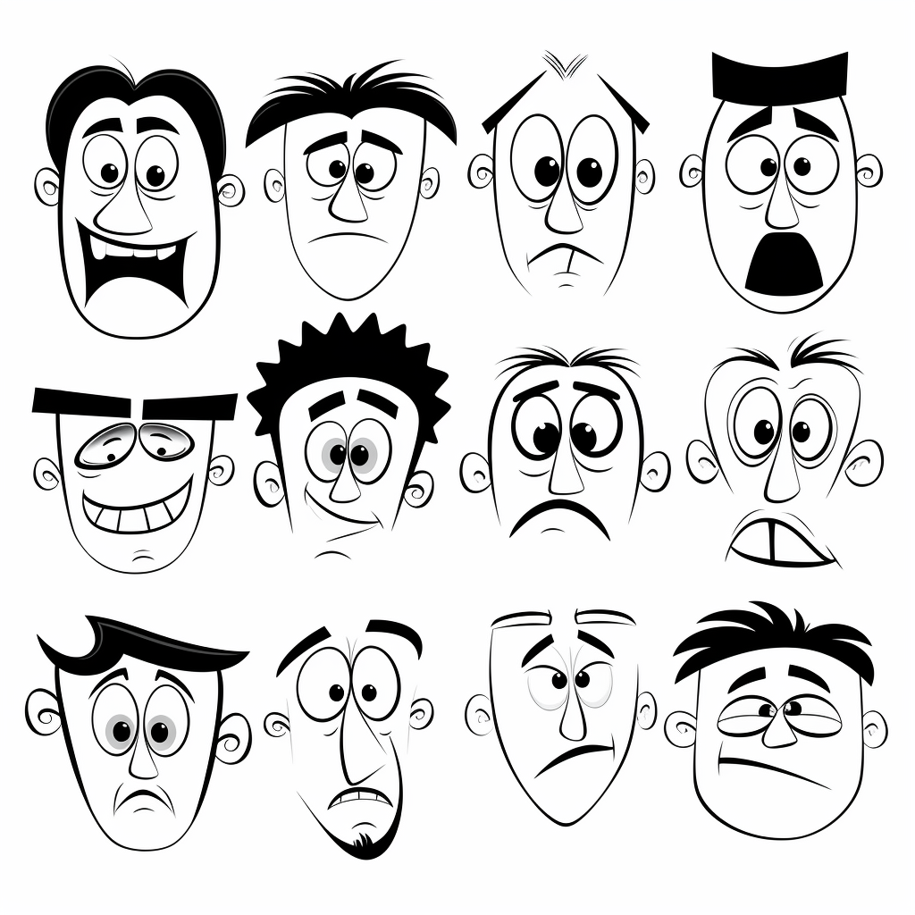 Cartoon character vector faces on white background